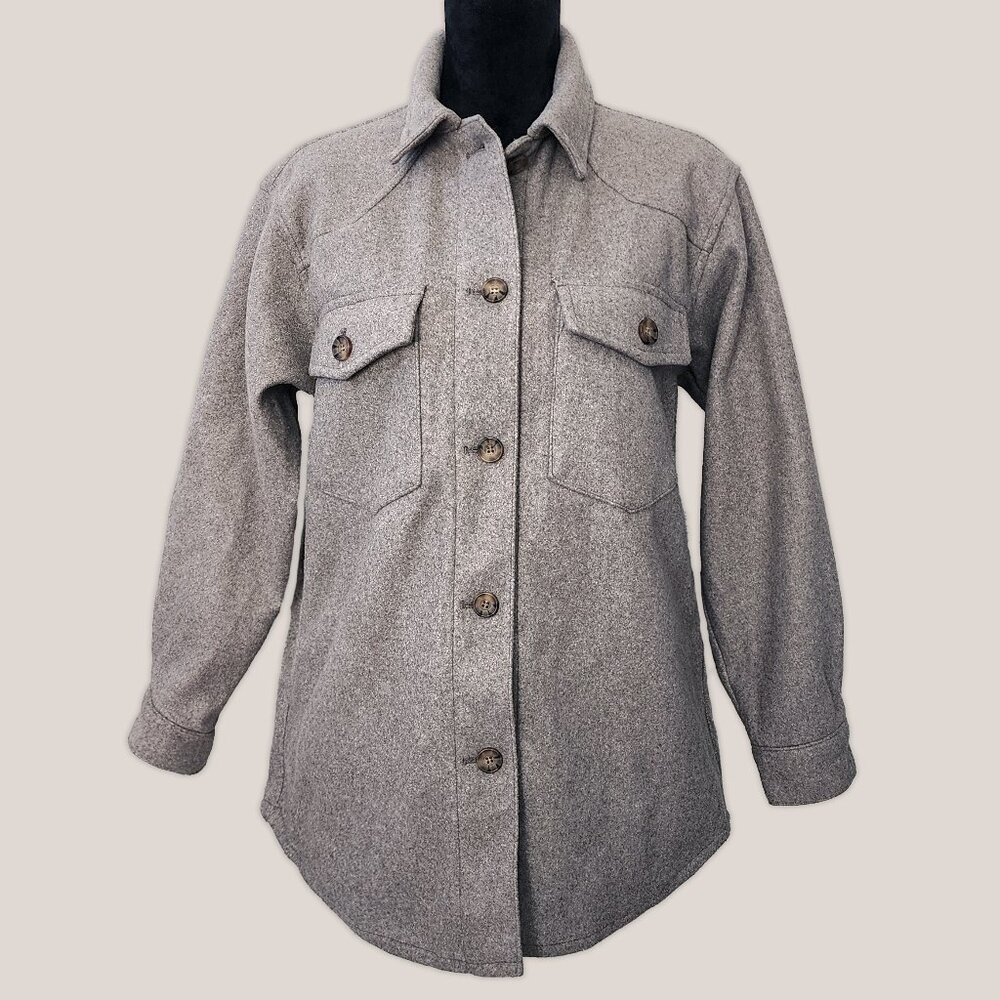 Nwot Love Tree Gray Shacket Button Down Jacket Sw… - image 1